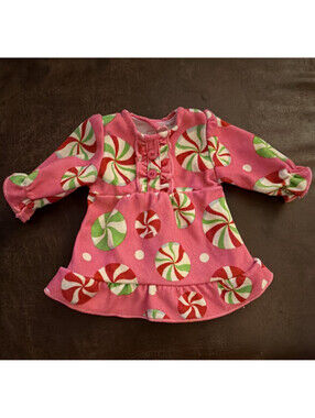 Dollie & Me Holiday 18 in Doll Dress Pink Peppermint Print Cloth, 1pc